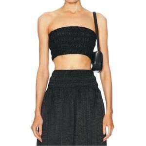 NEW Enza Costa $145 textured satin smocked top(black)  size 1/small